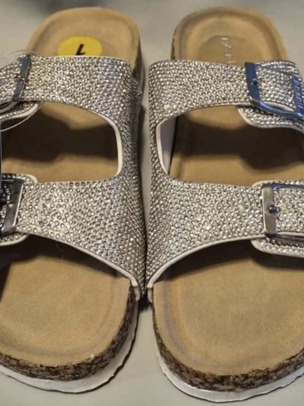 Tahari Silver Rhinestone Double-Band Kids Slide Sandals